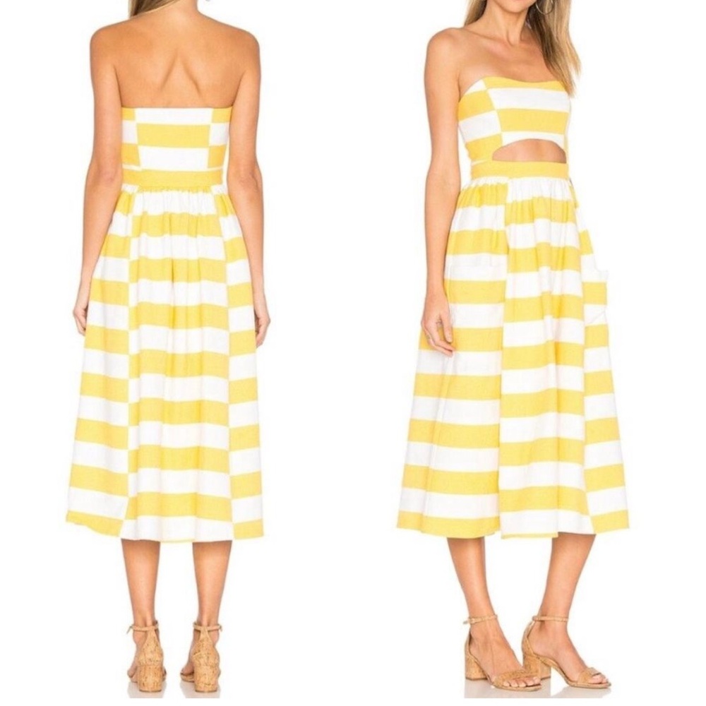 Mara Hoffman Sunny Yellow and White Striped Midi Dress Size 6 but Tag 8